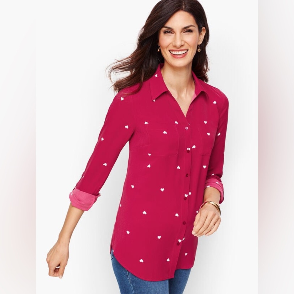 Talbots- Ruby pink long sleeve women’s button down shirt Size XS
